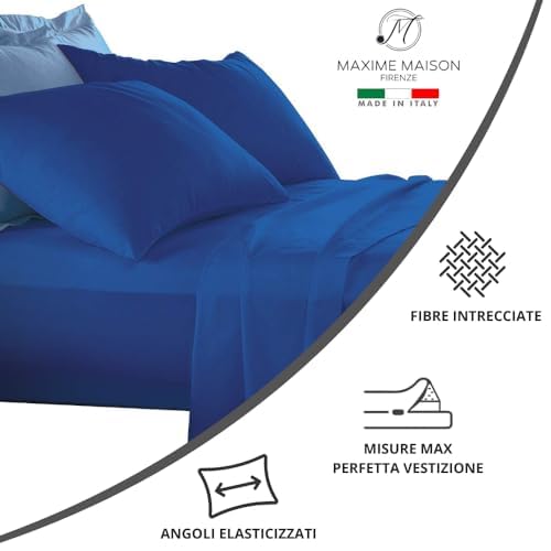 MAXIME MAISON - Set Lenzuola Cotone, Completo con Federe Cuscini Tinta Unita, Prodotto Made in Italy Anallergico