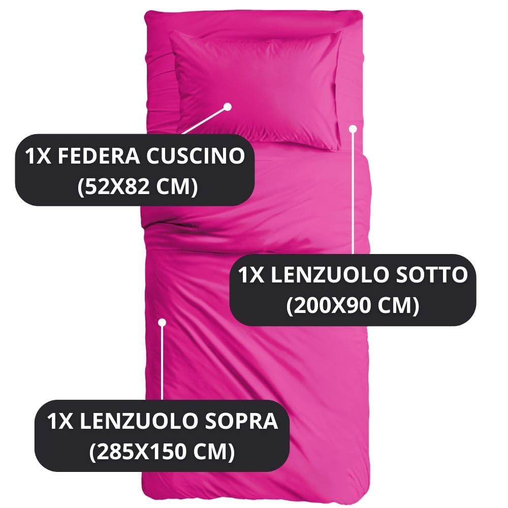 MAXIME MAISON - Set Lenzuola Letto Singolo 3 Pezzi, Completo Letto SIngolo in Microfibra Made in Italy, Biancheria da Letto 1 Lenzuolo con Angoli, 1 Lenzuolo Sopra, 1 Federa
