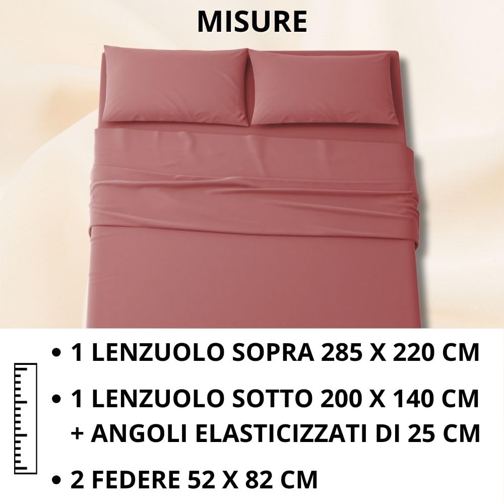 MAXIME MAISON - Set Lenzuola Letto Singolo 3 Pezzi, Completo Letto SIngolo in Microfibra Made in Italy, Biancheria da Letto 1 Lenzuolo con Angoli, 1 Lenzuolo Sopra, 1 Federa
