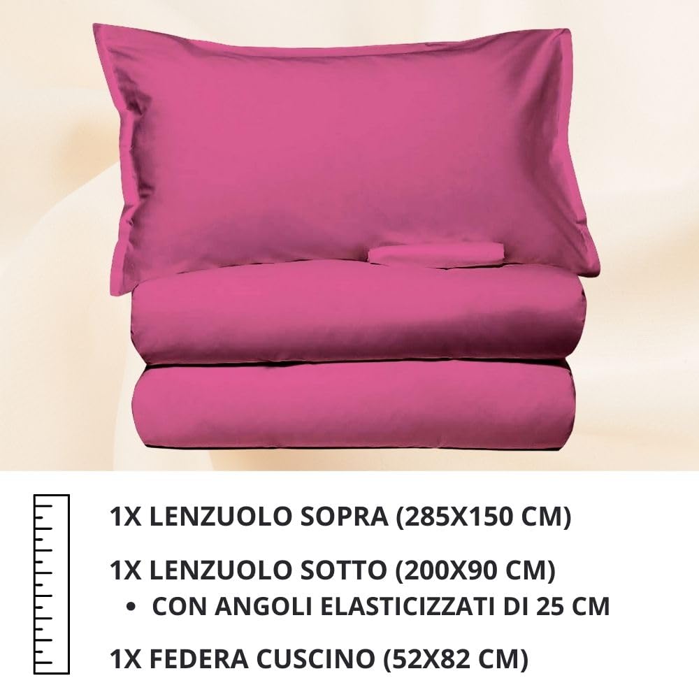 MAXIME MAISON - Set Lenzuola Letto Singolo 3 Pezzi, Completo Letto SIngolo in Microfibra Made in Italy, Biancheria da Letto 1 Lenzuolo con Angoli, 1 Lenzuolo Sopra, 1 Federa