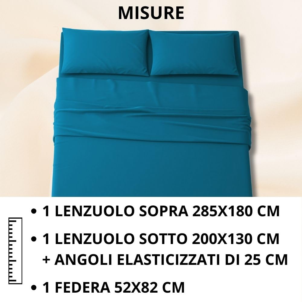 MAXIME MAISON - Set Lenzuola Letto Singolo 3 Pezzi, Completo Letto SIngolo in Microfibra Made in Italy, Biancheria da Letto 1 Lenzuolo con Angoli, 1 Lenzuolo Sopra, 1 Federa
