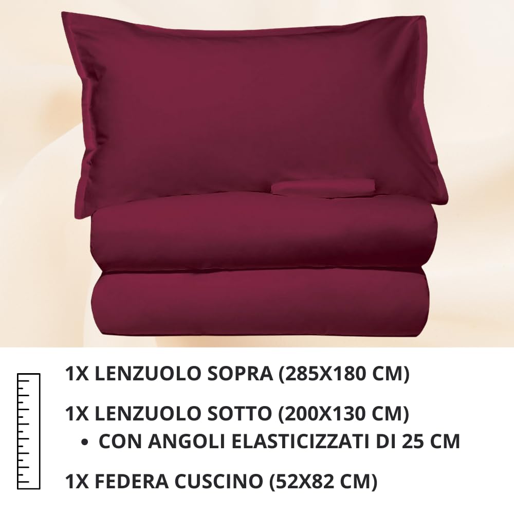 MAXIME MAISON - Set Lenzuola Letto Singolo 3 Pezzi, Completo Letto SIngolo in Microfibra Made in Italy, Biancheria da Letto 1 Lenzuolo con Angoli, 1 Lenzuolo Sopra, 1 Federa