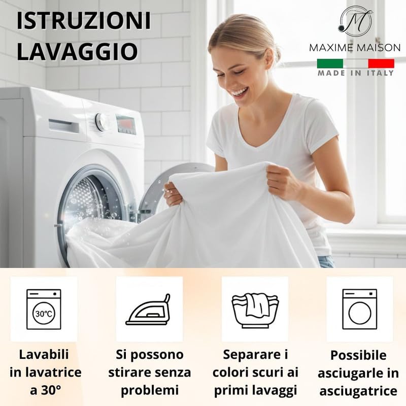 MAXIME MAISON - Set Lenzuola Cotone, Completo con Federe Cuscini Tinta Unita, Prodotto Made in Italy Anallergico