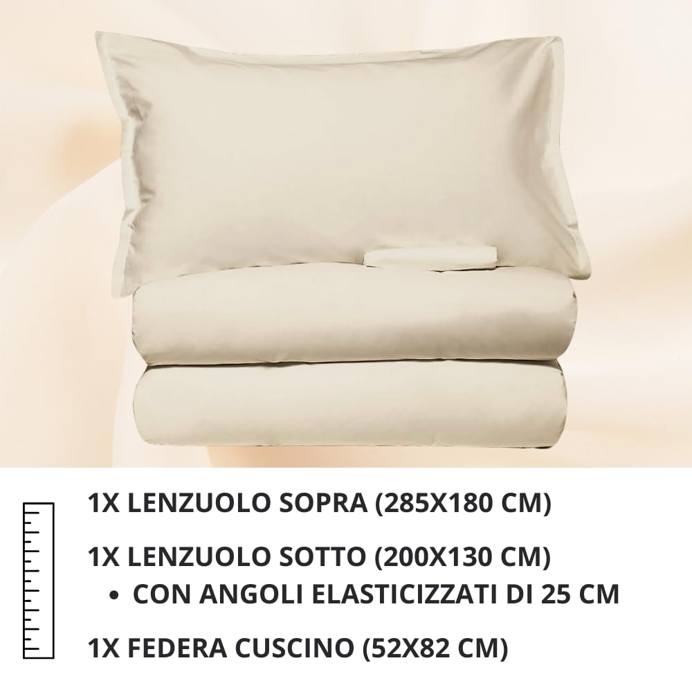 MAXIME MAISON - Set Lenzuola Letto Singolo 3 Pezzi, Completo Letto SIngolo in Microfibra Made in Italy, Biancheria da Letto 1 Lenzuolo con Angoli, 1 Lenzuolo Sopra, 1 Federa