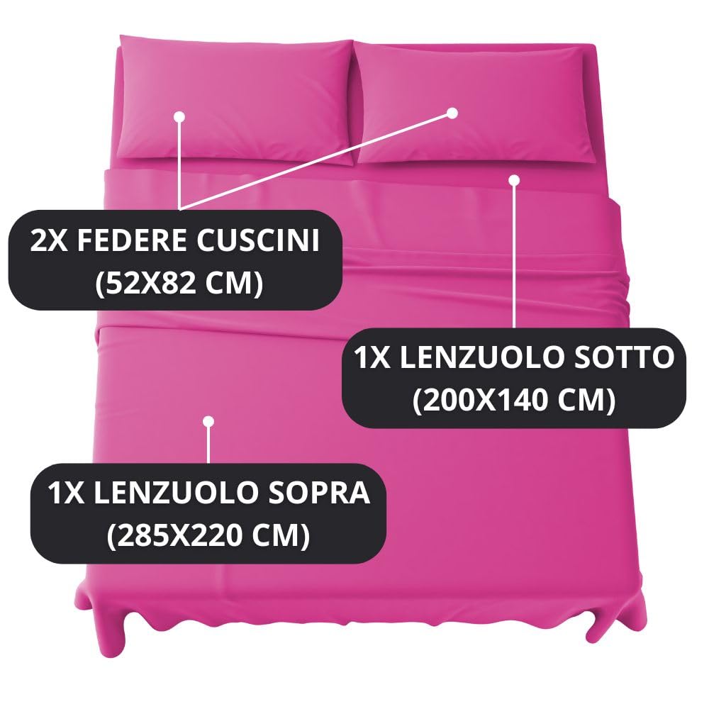 Set Completo Lenzuola in Microfibra, con Federe, Completo Letto, Made in Italy