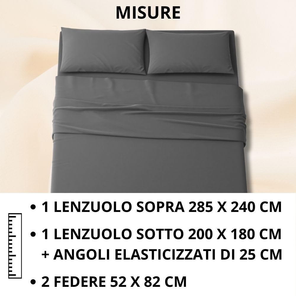 Set Completo Lenzuola in Microfibra, con Federe, Completo Letto, Made in Italy
