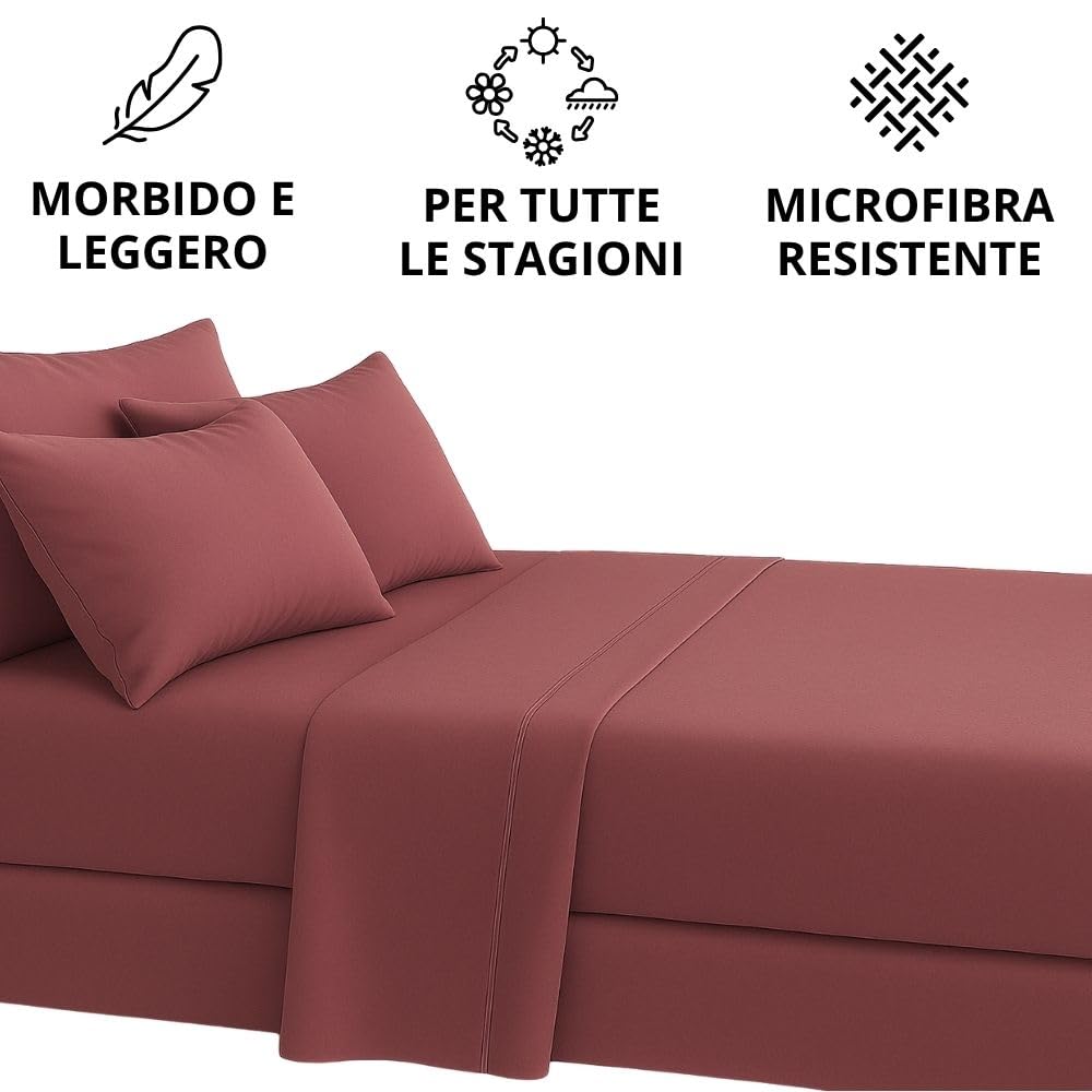 MAXIME MAISON - Set Lenzuola Letto Singolo 3 Pezzi, Completo Letto SIngolo in Microfibra Made in Italy, Biancheria da Letto 1 Lenzuolo con Angoli, 1 Lenzuolo Sopra, 1 Federa