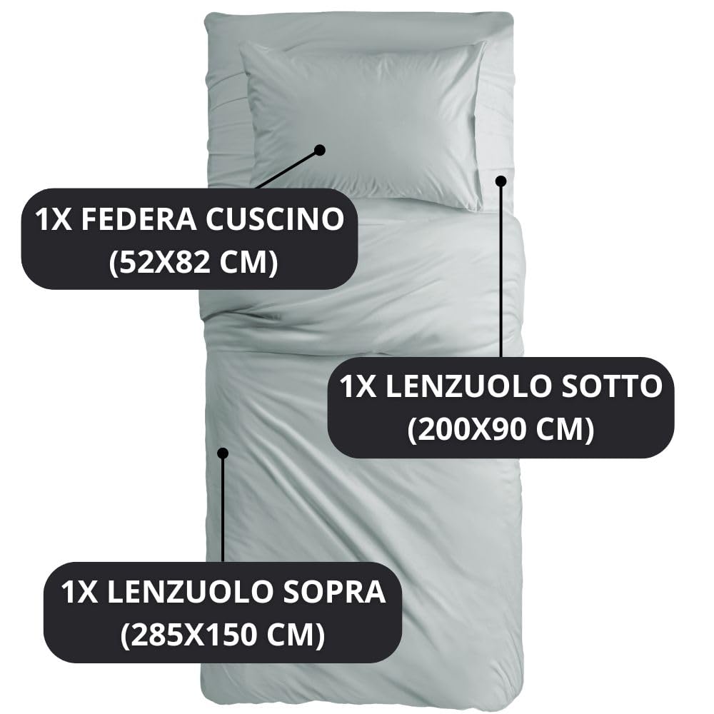MAXIME MAISON - Set Lenzuola Letto Singolo 3 Pezzi, Completo Letto SIngolo in Microfibra Made in Italy, Biancheria da Letto 1 Lenzuolo con Angoli, 1 Lenzuolo Sopra, 1 Federa