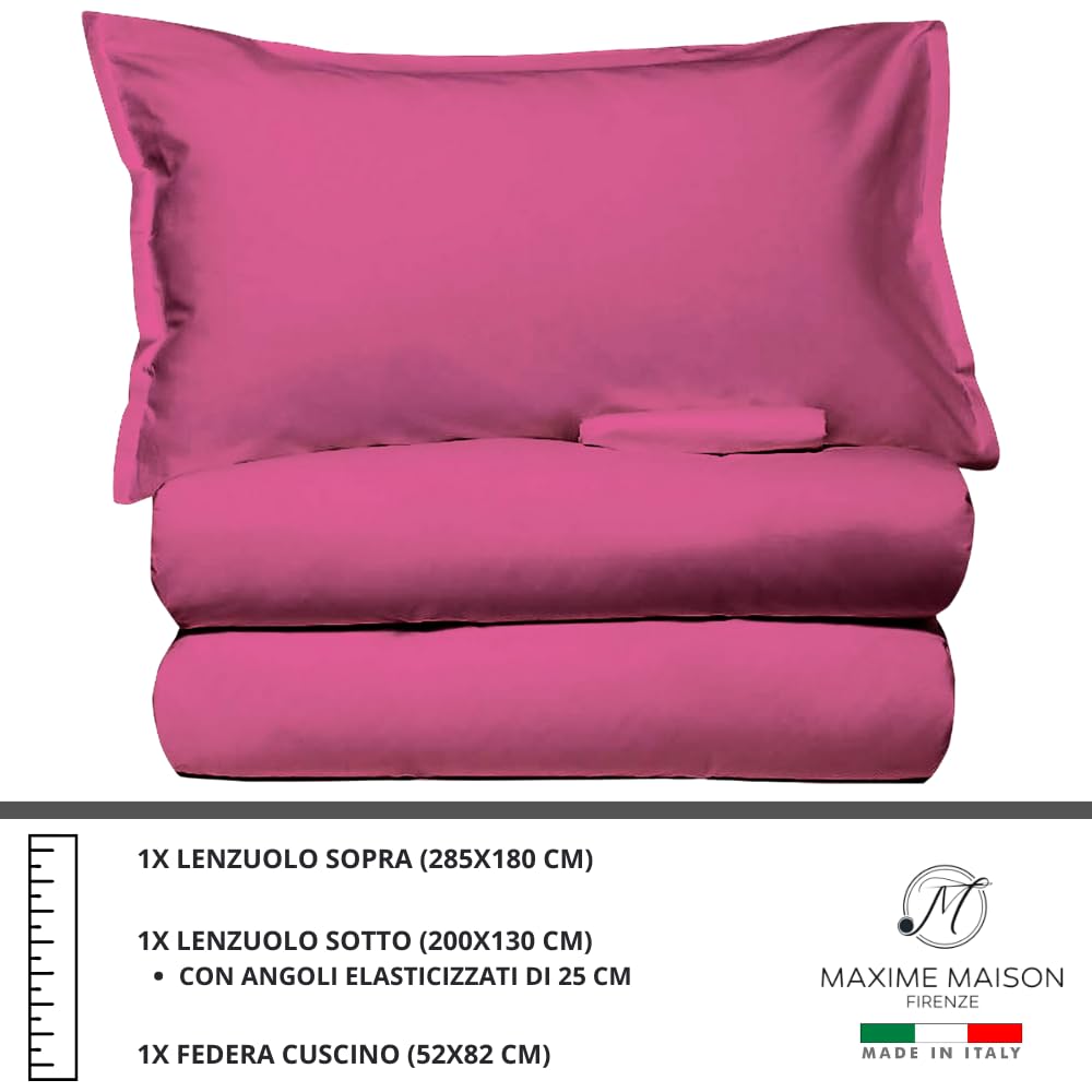 MAXIME MAISON - Set Lenzuola Cotone, Completo con Federe Cuscini Tinta Unita, Prodotto Made in Italy Anallergico