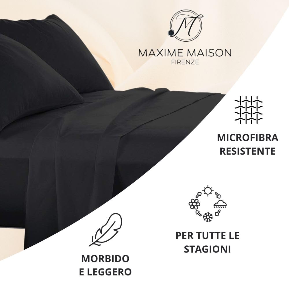 MAXIME MAISON - Set Lenzuola Letto Singolo 3 Pezzi, Completo Letto SIngolo in Microfibra Made in Italy, Biancheria da Letto 1 Lenzuolo con Angoli, 1 Lenzuolo Sopra, 1 Federa
