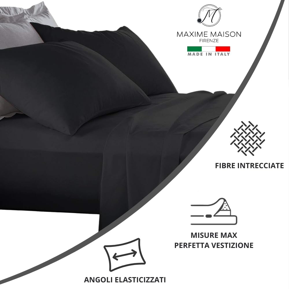 MAXIME MAISON - Set Lenzuola Cotone, Completo con Federe Cuscini Tinta Unita, Prodotto Made in Italy Anallergico