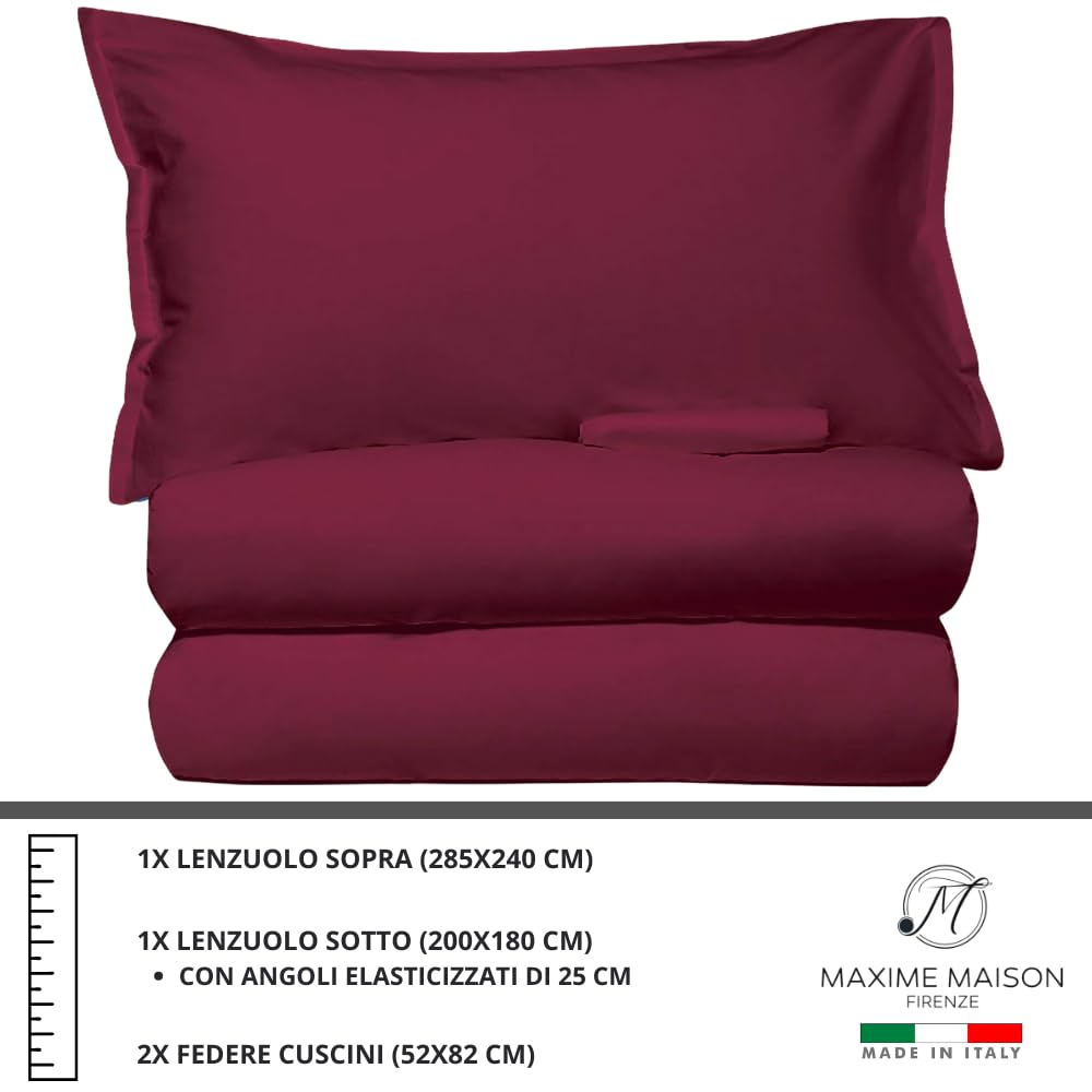 MAXIME MAISON - Set Lenzuola Cotone, Completo con Federe Cuscini Tinta Unita, Prodotto Made in Italy Anallergico