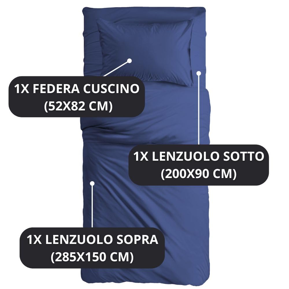 MAXIME MAISON - Set Lenzuola Letto Singolo 3 Pezzi, Completo Letto SIngolo in Microfibra Made in Italy, Biancheria da Letto 1 Lenzuolo con Angoli, 1 Lenzuolo Sopra, 1 Federa