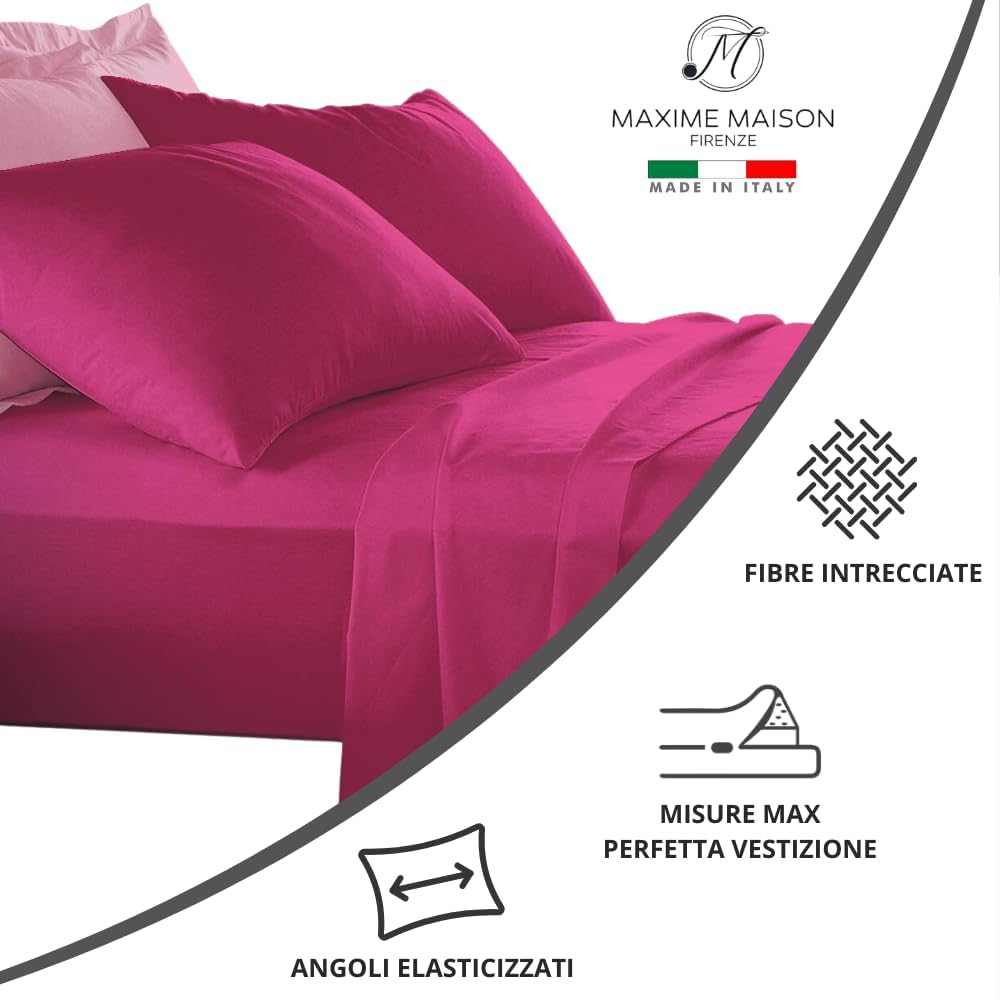 MAXIME MAISON - Set Lenzuola Cotone, Completo con Federe Cuscini Tinta Unita, Prodotto Made in Italy Anallergico