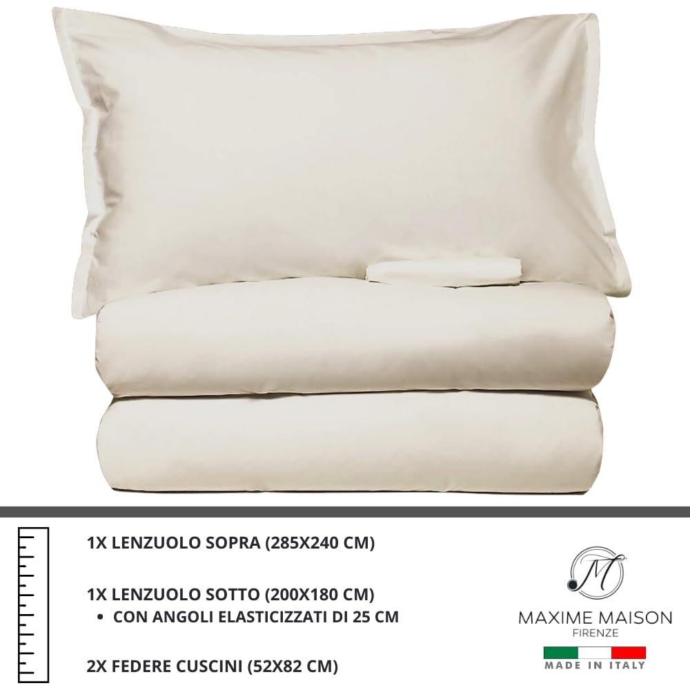 MAXIME MAISON - Set Lenzuola Cotone, Completo con Federe Cuscini Tinta Unita, Prodotto Made in Italy Anallergico