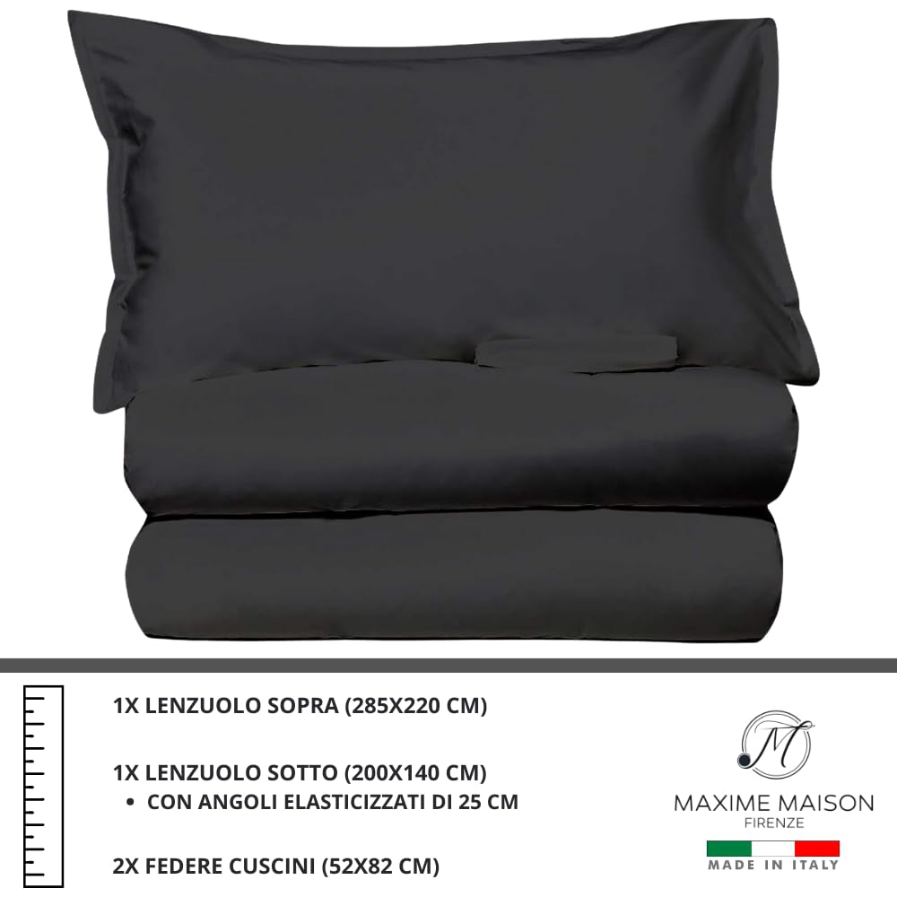 MAXIME MAISON - Set Lenzuola Cotone, Completo con Federe Cuscini Tinta Unita, Prodotto Made in Italy Anallergico
