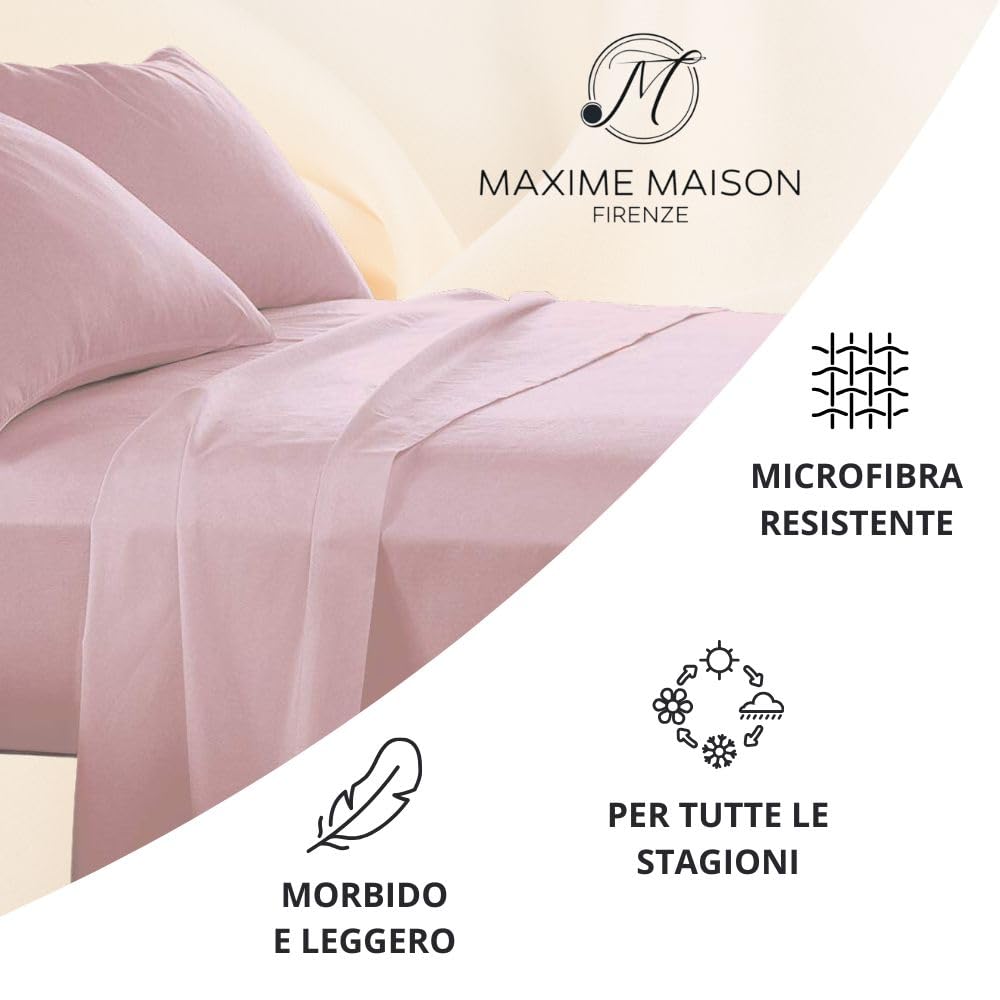 MAXIME MAISON - Set Lenzuola Letto Singolo 3 Pezzi, Completo Letto SIngolo in Microfibra Made in Italy, Biancheria da Letto 1 Lenzuolo con Angoli, 1 Lenzuolo Sopra, 1 Federa