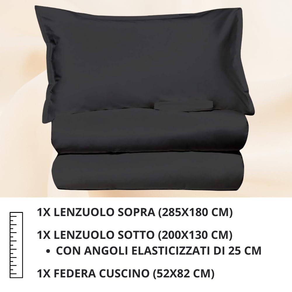 MAXIME MAISON - Set Lenzuola Letto Singolo 3 Pezzi, Completo Letto SIngolo in Microfibra Made in Italy, Biancheria da Letto 1 Lenzuolo con Angoli, 1 Lenzuolo Sopra, 1 Federa