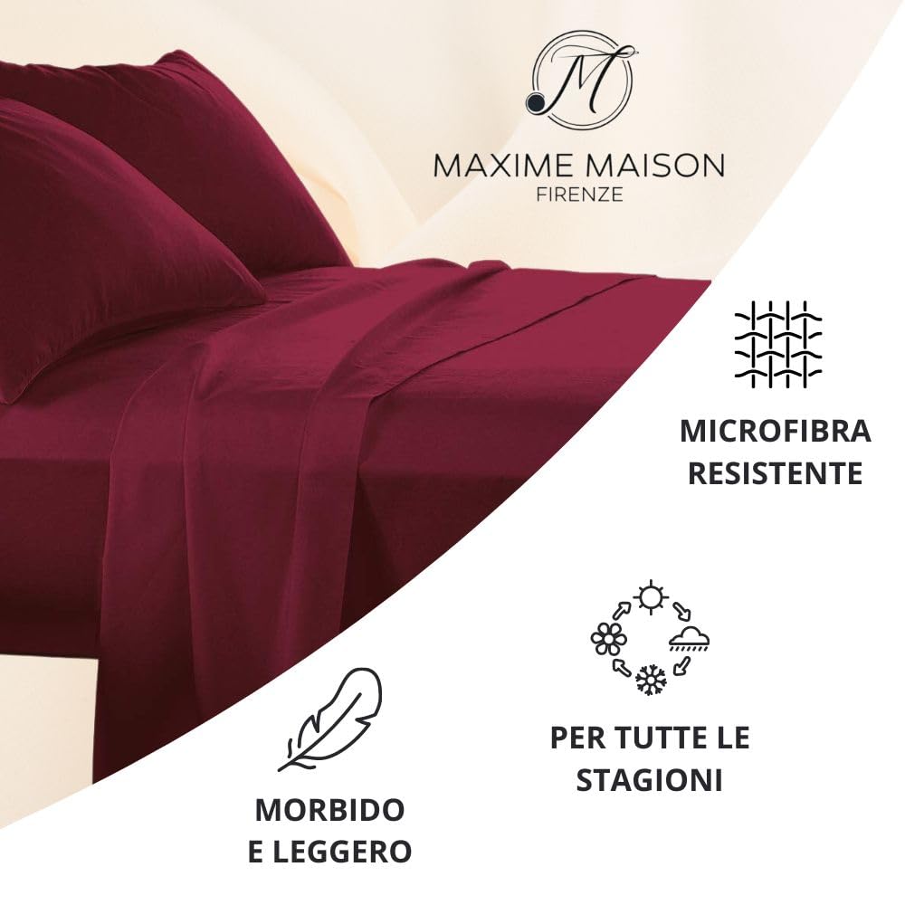 MAXIME MAISON - Set Lenzuola Letto Singolo 3 Pezzi, Completo Letto SIngolo in Microfibra Made in Italy, Biancheria da Letto 1 Lenzuolo con Angoli, 1 Lenzuolo Sopra, 1 Federa