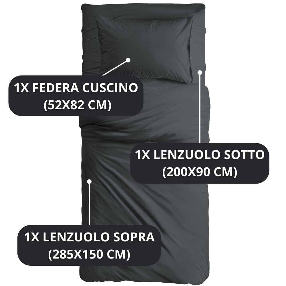 MAXIME MAISON - Set Lenzuola Letto Singolo 3 Pezzi, Completo Letto SIngolo in Microfibra Made in Italy, Biancheria da Letto 1 Lenzuolo con Angoli, 1 Lenzuolo Sopra, 1 Federa
