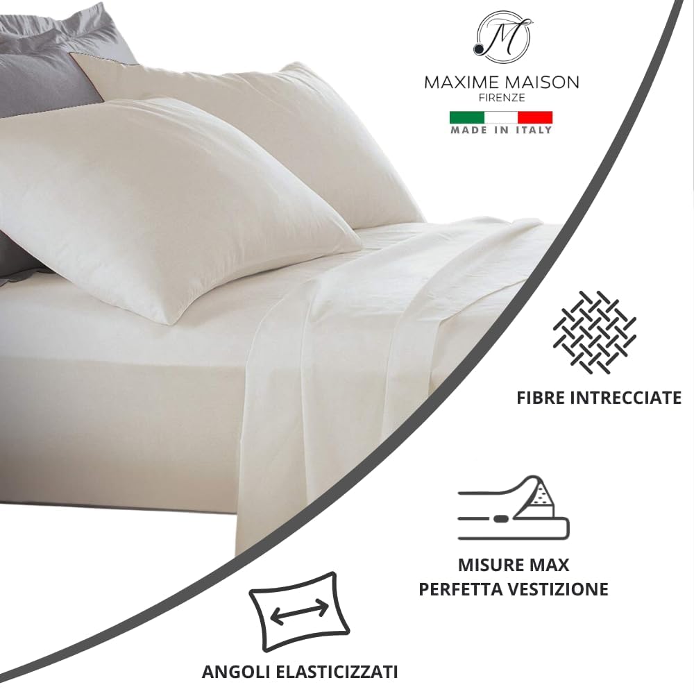MAXIME MAISON - Set Lenzuola Cotone, Completo con Federe Cuscini Tinta Unita, Prodotto Made in Italy Anallergico