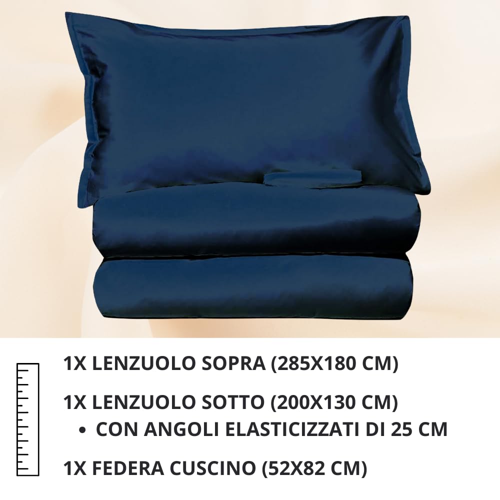 MAXIME MAISON - Set Lenzuola Letto Singolo 3 Pezzi, Completo Letto SIngolo in Microfibra Made in Italy, Biancheria da Letto 1 Lenzuolo con Angoli, 1 Lenzuolo Sopra, 1 Federa