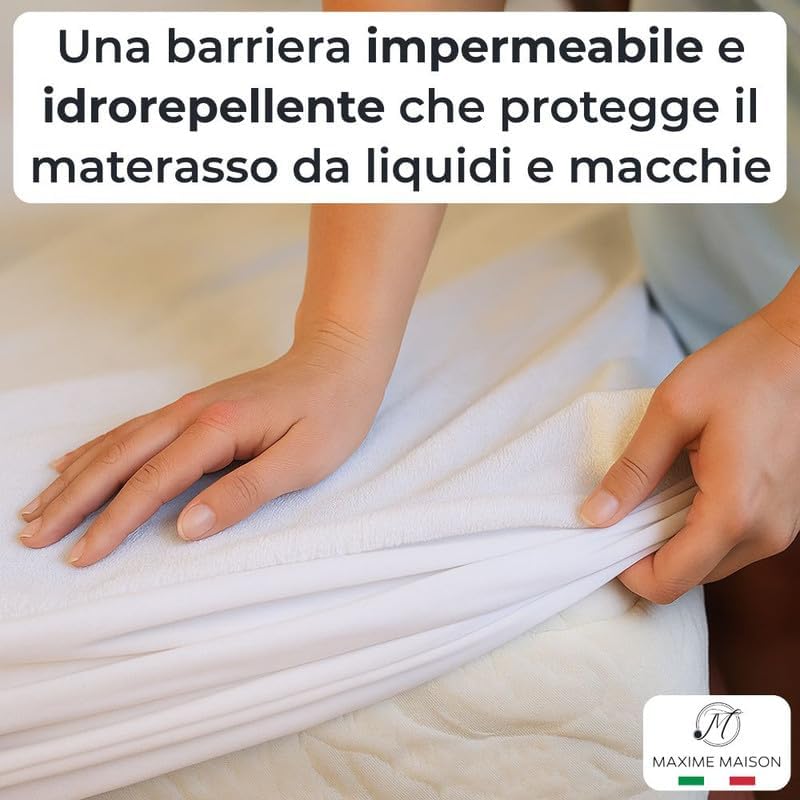 MAXIME MAISON - Coprimaterasso Matrimoniale Impermeabile 160x200x30 Antiacaro, Copri Materasso con Angoli Idrorepellente, Tessuto Certificato OEKO-TEX STANDARD 100 e Realizzato in Italia