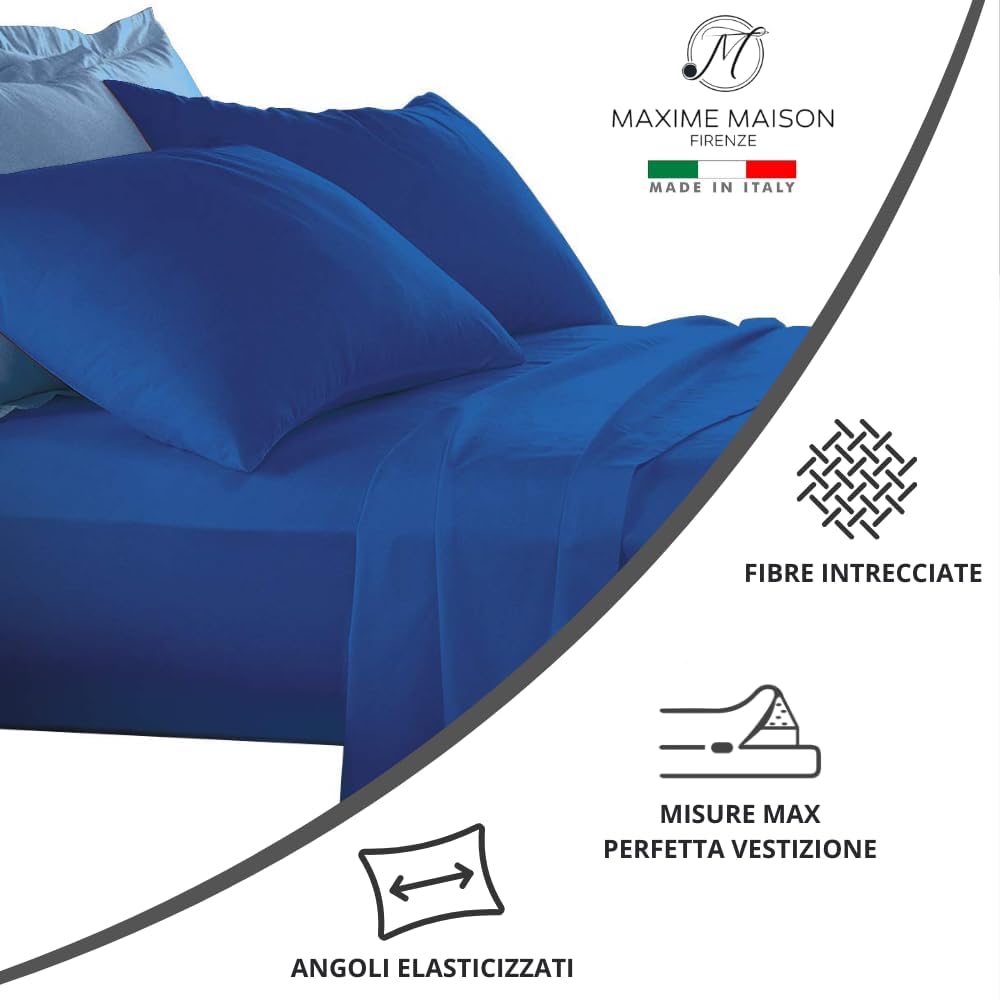 MAXIME MAISON - Set Lenzuola Cotone, Completo con Federe Cuscini Tinta Unita, Prodotto Made in Italy Anallergico