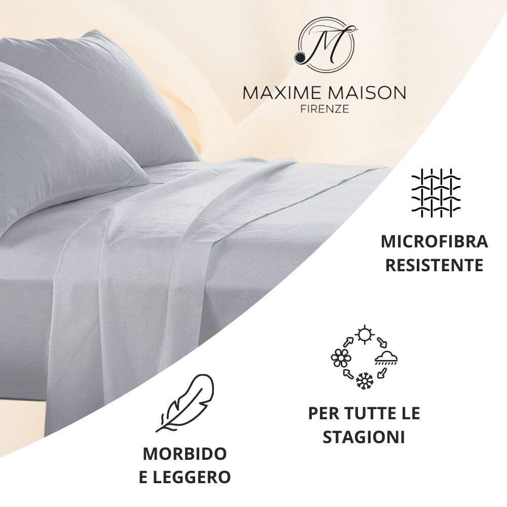 MAXIME MAISON - Set Lenzuola Letto Singolo 3 Pezzi, Completo Letto SIngolo in Microfibra Made in Italy, Biancheria da Letto 1 Lenzuolo con Angoli, 1 Lenzuolo Sopra, 1 Federa