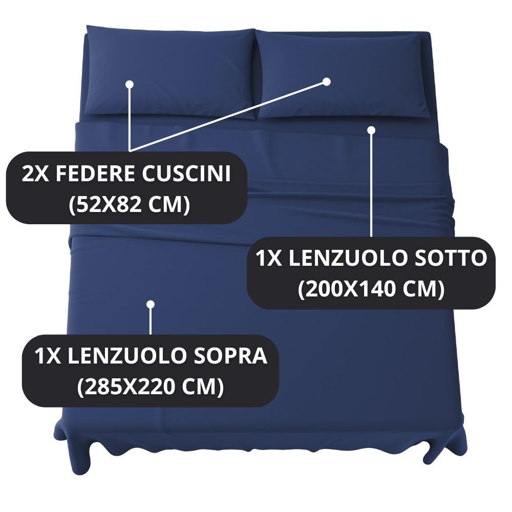 Set Completo Lenzuola in Microfibra, con Federe, Completo Letto, Made in Italy