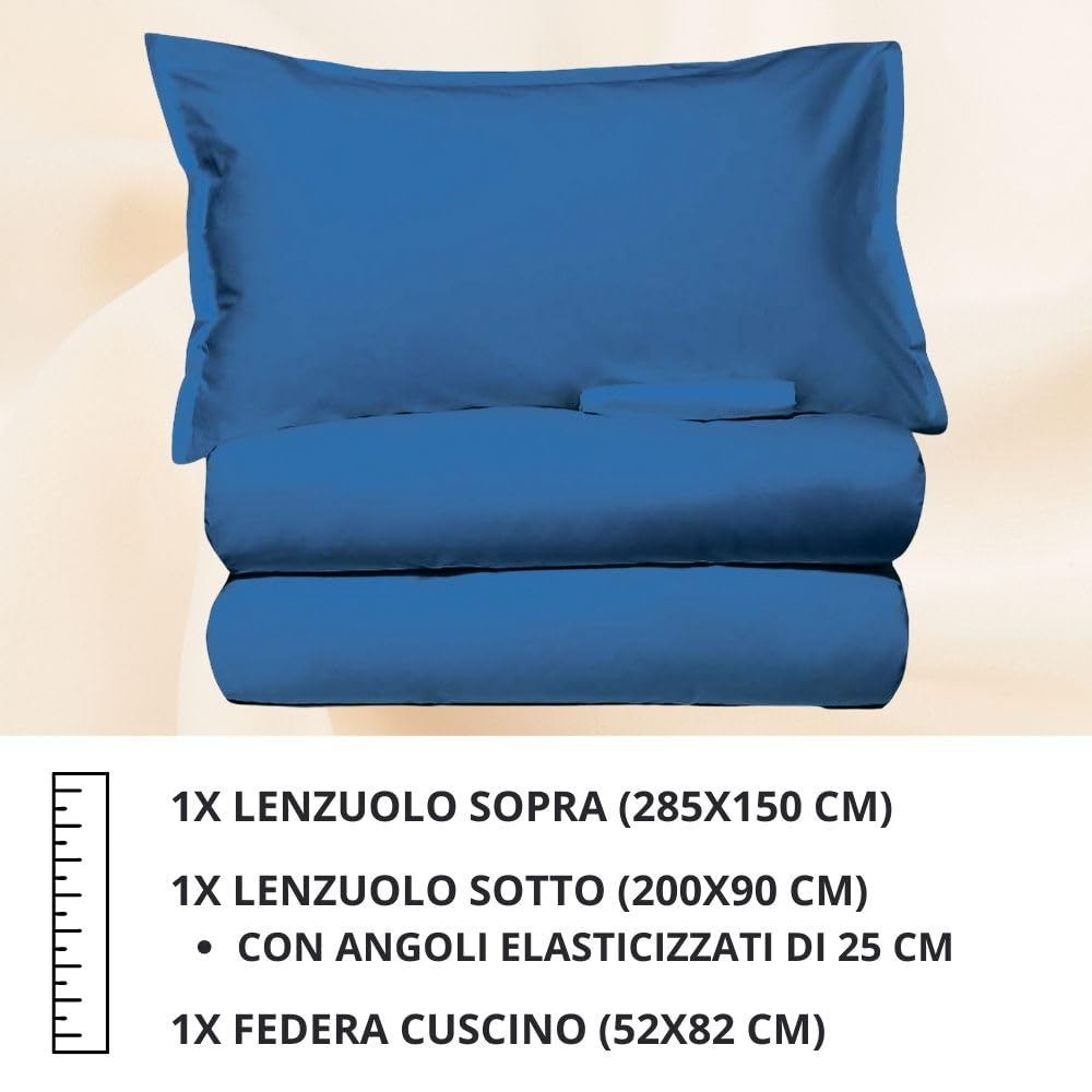 MAXIME MAISON - Set Lenzuola Letto Singolo 3 Pezzi, Completo Letto SIngolo in Microfibra Made in Italy, Biancheria da Letto 1 Lenzuolo con Angoli, 1 Lenzuolo Sopra, 1 Federa