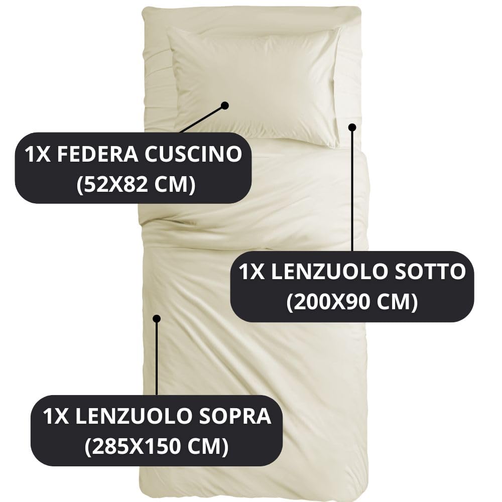 MAXIME MAISON - Set Lenzuola Letto Singolo 3 Pezzi, Completo Letto SIngolo in Microfibra Made in Italy, Biancheria da Letto 1 Lenzuolo con Angoli, 1 Lenzuolo Sopra, 1 Federa