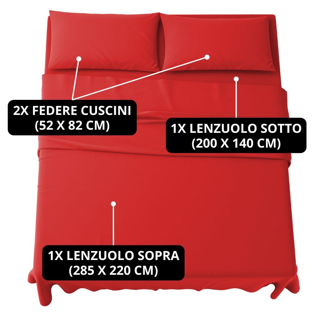Set Completo Lenzuola in Microfibra, con Federe, Completo Letto, Made in Italy