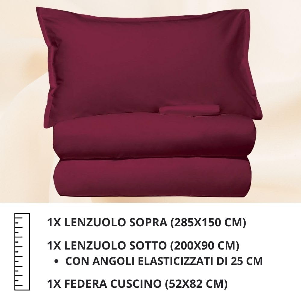 MAXIME MAISON - Set Lenzuola Letto Singolo 3 Pezzi, Completo Letto SIngolo in Microfibra Made in Italy, Biancheria da Letto 1 Lenzuolo con Angoli, 1 Lenzuolo Sopra, 1 Federa