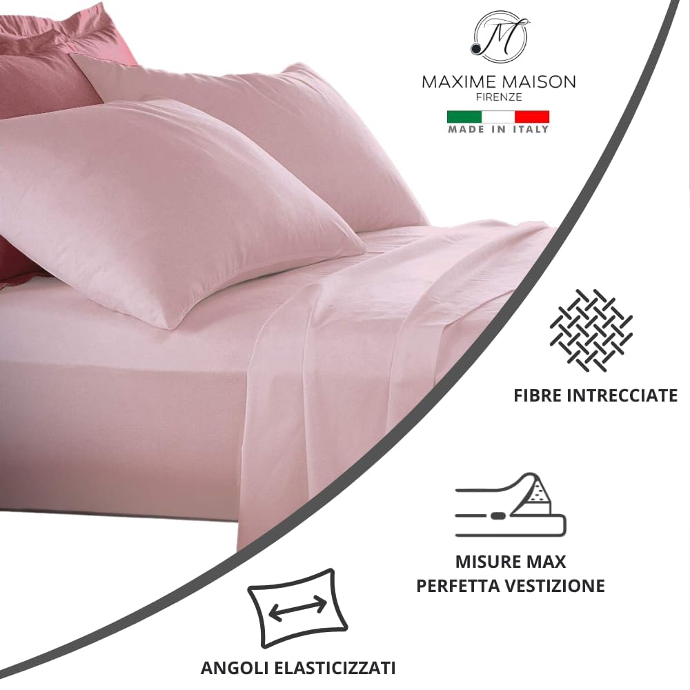 MAXIME MAISON - Set Lenzuola Cotone, Completo con Federe Cuscini Tinta Unita, Prodotto Made in Italy Anallergico