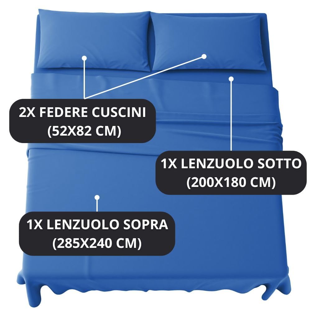 Set Completo Lenzuola in Microfibra, con Federe, Completo Letto, Made in Italy