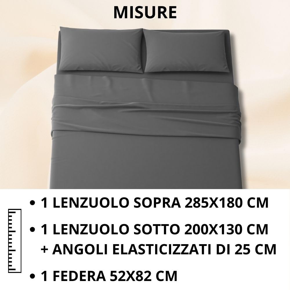 MAXIME MAISON - Set Lenzuola Letto Singolo 3 Pezzi, Completo Letto SIngolo in Microfibra Made in Italy, Biancheria da Letto 1 Lenzuolo con Angoli, 1 Lenzuolo Sopra, 1 Federa