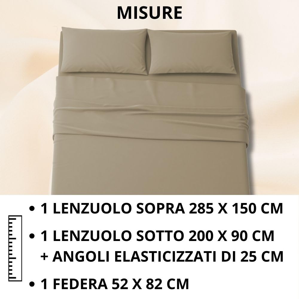 MAXIME MAISON - Set Lenzuola Letto Singolo 3 Pezzi, Completo Letto SIngolo in Microfibra Made in Italy, Biancheria da Letto 1 Lenzuolo con Angoli, 1 Lenzuolo Sopra, 1 Federa