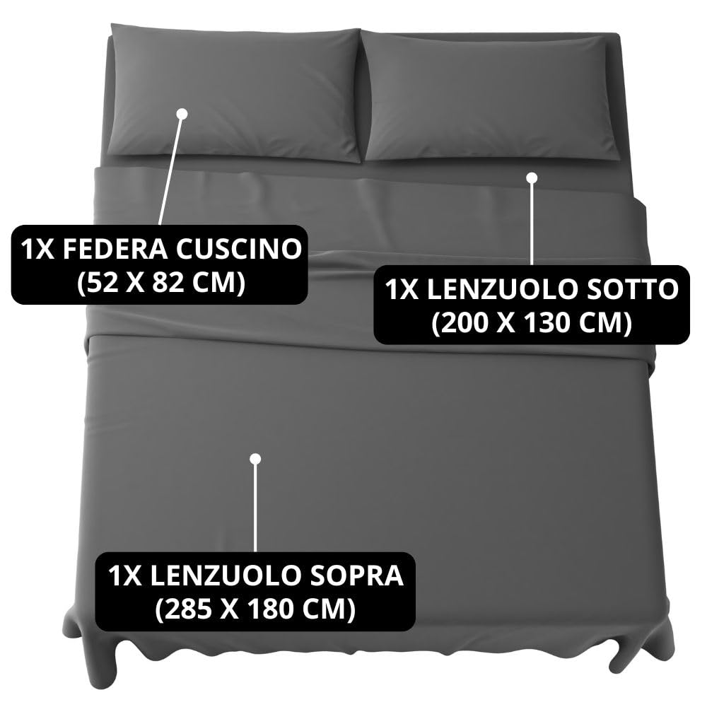 MAXIME MAISON - Set Lenzuola Letto Singolo 3 Pezzi, Completo Letto SIngolo in Microfibra Made in Italy, Biancheria da Letto 1 Lenzuolo con Angoli, 1 Lenzuolo Sopra, 1 Federa