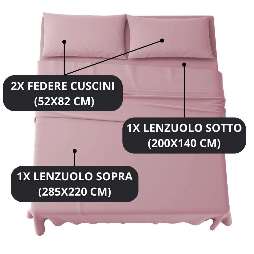 Set Completo Lenzuola in Microfibra, con Federe, Completo Letto, Made in Italy