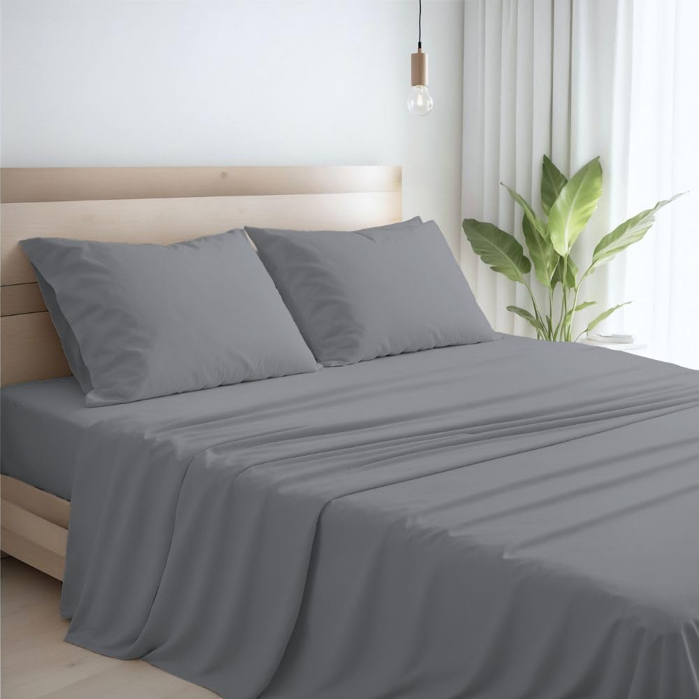 Lenzuola Percalle Made in Italy, Completo Letto Realizzato in Cotone Pregiato a Trama Fitta, Biancheria da Letto Certificata Oeko Tex Standard 100