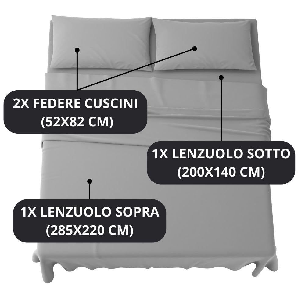 Set Completo Lenzuola in Microfibra, con Federe, Completo Letto, Made in Italy