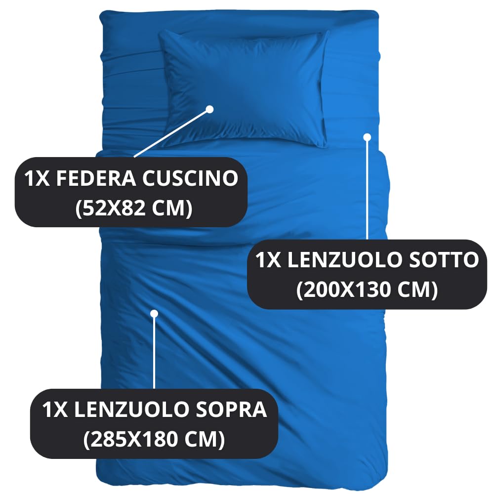 MAXIME MAISON - Set Lenzuola Letto Singolo 3 Pezzi, Completo Letto SIngolo in Microfibra Made in Italy, Biancheria da Letto 1 Lenzuolo con Angoli, 1 Lenzuolo Sopra, 1 Federa