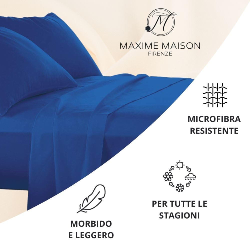 MAXIME MAISON - Set Lenzuola Letto Singolo 3 Pezzi, Completo Letto SIngolo in Microfibra Made in Italy, Biancheria da Letto 1 Lenzuolo con Angoli, 1 Lenzuolo Sopra, 1 Federa