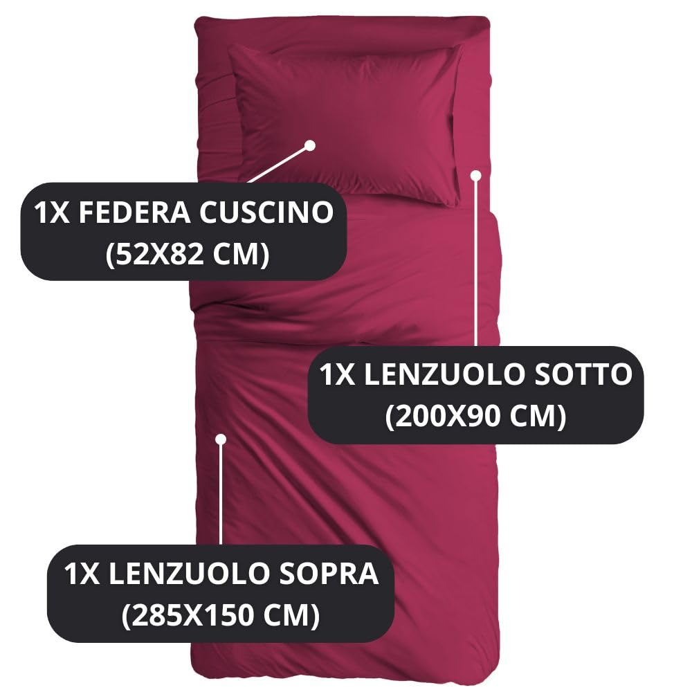 MAXIME MAISON - Set Lenzuola Letto Singolo 3 Pezzi, Completo Letto SIngolo in Microfibra Made in Italy, Biancheria da Letto 1 Lenzuolo con Angoli, 1 Lenzuolo Sopra, 1 Federa