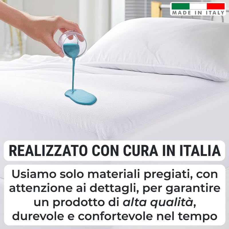 Coprimaterasso Impermeabile Antiacaro, con Angoli Idrorepellente, Tessuto Certificato OEKO-TEX STANDARD 100 e Realizzato in Italia