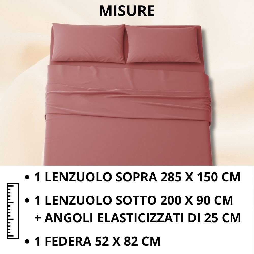 MAXIME MAISON - Set Lenzuola Letto Singolo 3 Pezzi, Completo Letto SIngolo in Microfibra Made in Italy, Biancheria da Letto 1 Lenzuolo con Angoli, 1 Lenzuolo Sopra, 1 Federa