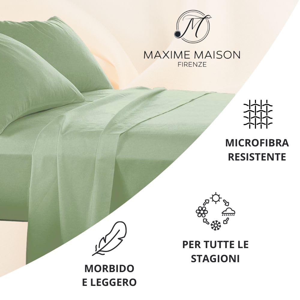 MAXIME MAISON - Set Lenzuola Letto Singolo 3 Pezzi, Completo Letto SIngolo in Microfibra Made in Italy, Biancheria da Letto 1 Lenzuolo con Angoli, 1 Lenzuolo Sopra, 1 Federa