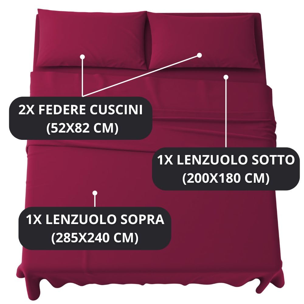 Set Completo Lenzuola in Microfibra, con Federe, Completo Letto, Made in Italy