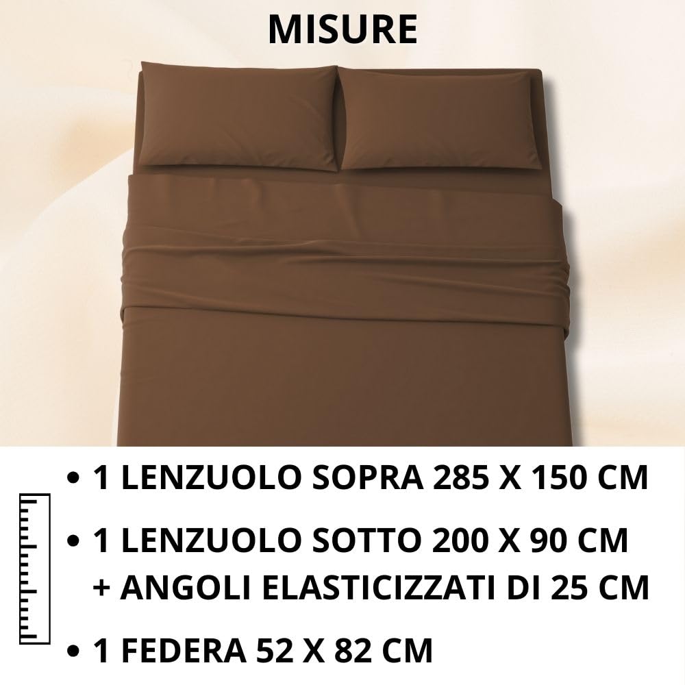 MAXIME MAISON - Set Lenzuola Letto Singolo 3 Pezzi, Completo Letto SIngolo in Microfibra Made in Italy, Biancheria da Letto 1 Lenzuolo con Angoli, 1 Lenzuolo Sopra, 1 Federa